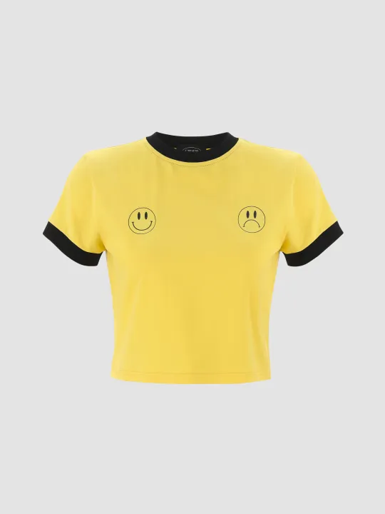 Cider Yellow Faces Crop Top Lazada.co.th