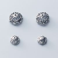 【YF】▩  2pcs/lot 925 Sterling Half Hollow Out Bead Caps Receptacle 8mm 10mm 12mm Tassel End Cap Jewelry Making