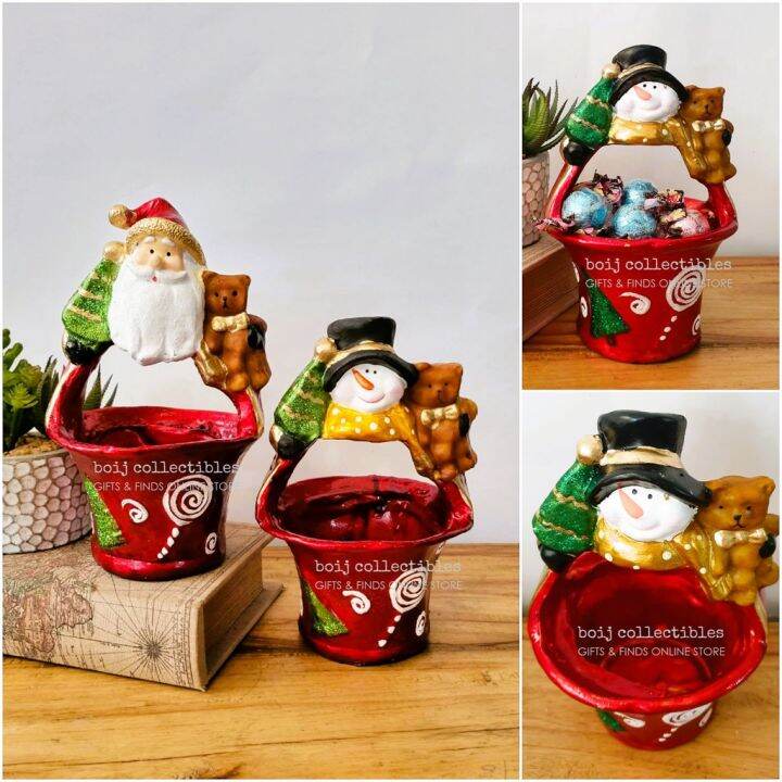 Snowman / Santa Claus Candy Basket Christmas Ornament Resin Height 7