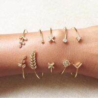 XUYU Adjustable cross Bangle Set Vintage Gold crystal Leaf 5pcs set Ins Popular celet for women