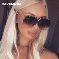 RAVEMODA Famous Brand Designer V Sunglasses Women Metal Frame Oversized Personality Rimless Sun Glasses Unisex Oculos De Sol Cycling Sunglasses