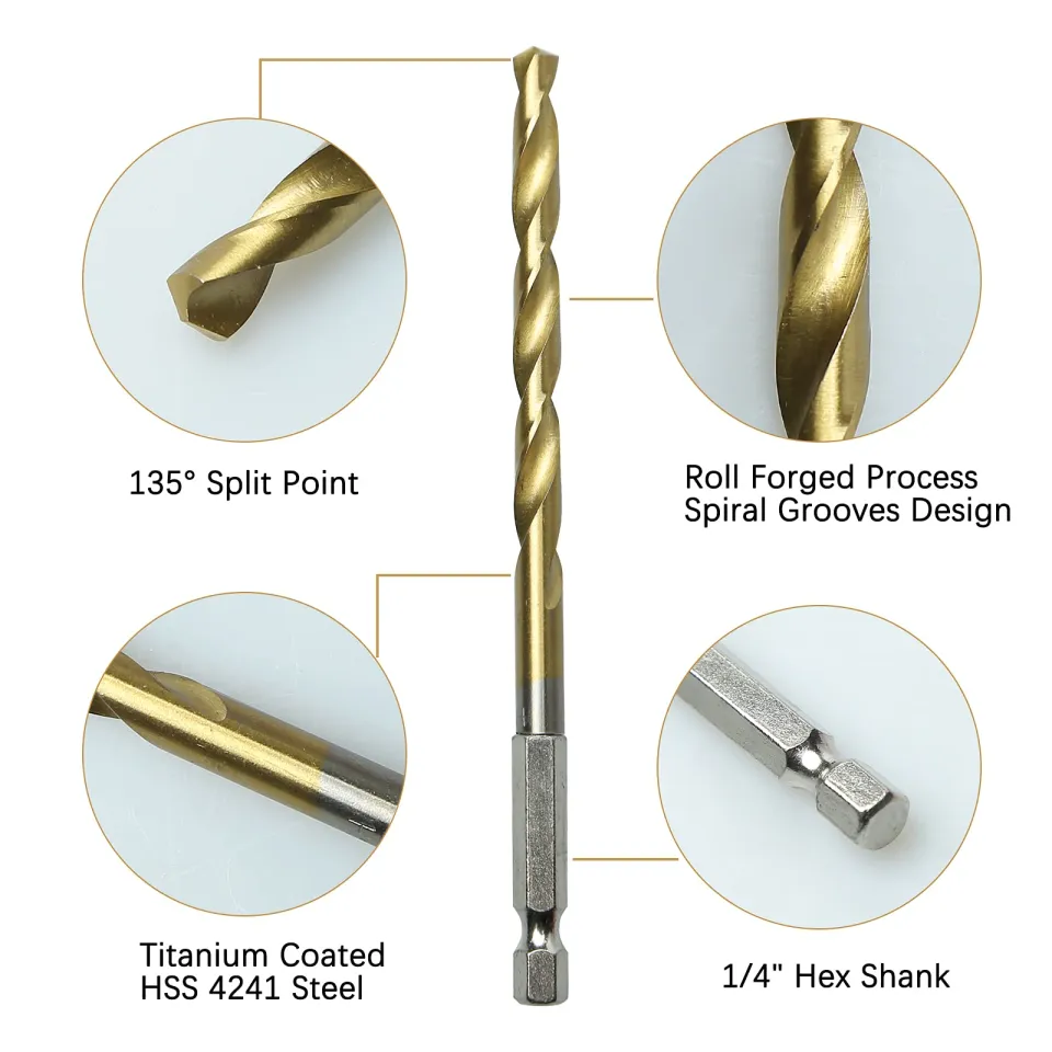 2pcs 13 size 1.5mm-6.5mm Drill Bit Set Titanium Coated HSS High Speed Steel  Hex Shank Quick Change