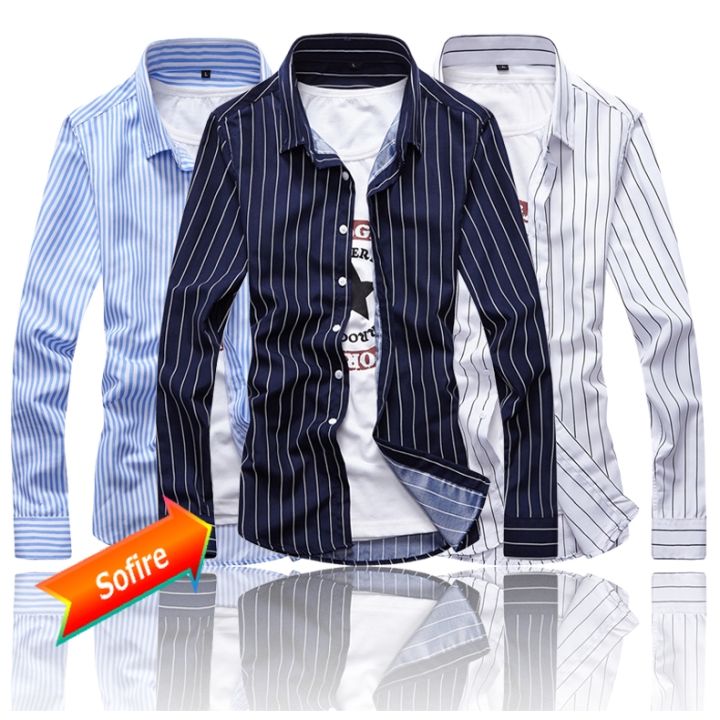 couple-striped-shirt-autumn-striped-casual-shirt-long-sleeved-shirt-slim-couple