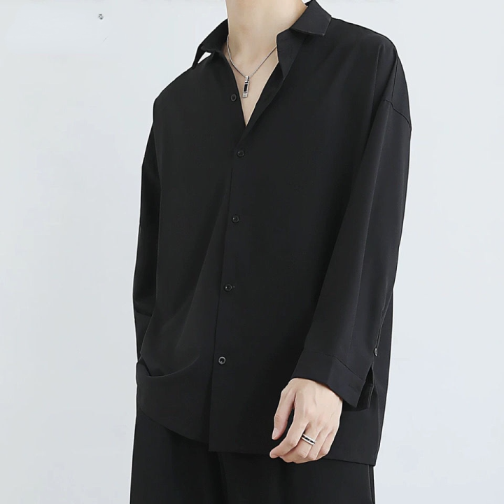 new-black-shirts-mens-long-sleeve-shirt-korean-trendy-button-up-shirt-handsome-white-uniform-tops-spring-autumn-casual-men-top