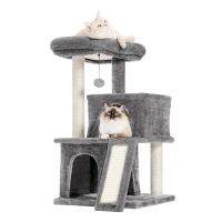 Cat Tree Deluxe Cat Tower พร้อมอพาร์ตเมนต์คู่ เปลญวนแมว Perch ที่กว้างขวางแบบรวมทุกอย่างโกนเสาป่านศรนารายณ์และแกว่ง