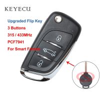 Keyecu Upgraded Flip Remote Car Key Fob 3 Buttons 315/433MHz PCF7941 for Benz Smart Fortwo 451 2007-2013