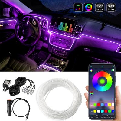 ™♤ Car Atmosphere Light Ambient Interior Decoration App Sound Control Wireless RGB Neon Led Strips Auto Flexible Lamps