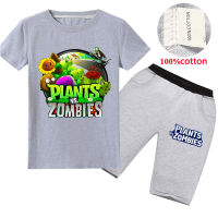 Plants Vs Zombies ชุดกางเกงขาสั้นเด็กชายหญิงเสื้อยืดแขนสั้นผ้าฝ้ายพิมพ์ลายใหม่คอกลม Rt1731เสื้อผ้าเด็กลำลองฤดูร้อนชุดกีฬาหลวม2ชิ้น