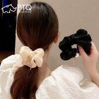 Scrunchie ไข่มุกสไตล์แบบญี่ปุ่นและเกาหลียางรัดผมพลอยเทียมสีขาวสง่างามพู่ยางรัด PTQ