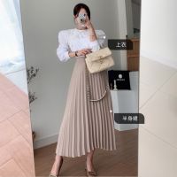 Autumn Pleated Skirts Women Elastic Waist Long Midi Skirt Office Lady Korean A-Line Elegant Loose Party Vintage Harajuku Z874