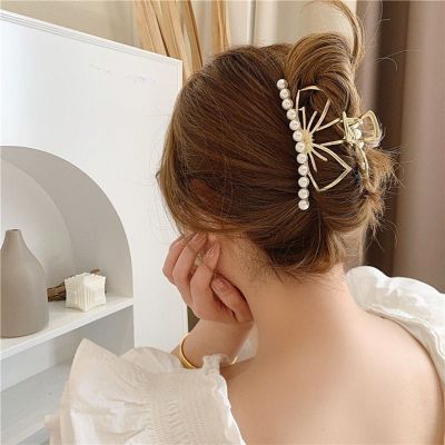 Bow Pearl Rhinestone Hair Accessories large Headdress temperament Metal Grab Clip Hair Clip Shark Clip on the Back of the Head