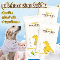 【Free-sun】6pcs ถุงมือทำความสะอาดแมว ถุงมือ ขนแมว ถุงมือทำความสะอาดระงับกลิ่นกายสำหรับแมวและสุน ทิชชู่เปียกสัตว์เลี้ยง