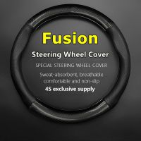 minzhud Non-slip Case For Ford Fusion Steering Wheel Cover Genuine Leather Carbon Fiber 2010 2011 2012 Energi 2013 2014 2015 20162013