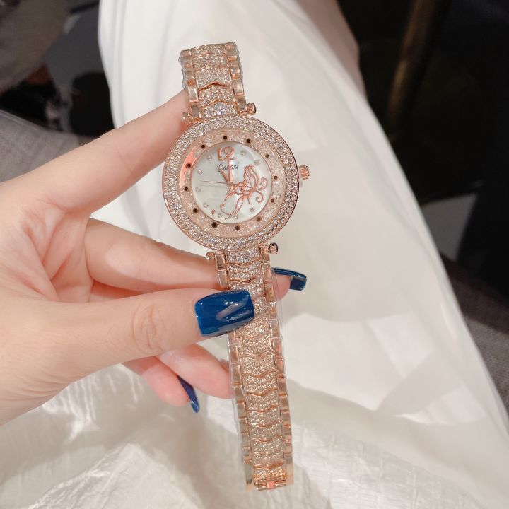นาฬิกาแฟชั่นผู้หญิง2023ใหม่นาฬิกาผู้หญิงสร้อยข้อมือเพชรเต็มรูปแบบนาฬิกาแฟชั่นควอตซ์