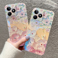 เคสโทรศัพท์ Realme C51 C53แฟชั่นใหม่ล่าสุดประดับพลอยเทียมบลูเรย์3Dลายดอกไม้ซากุระออกแบบภาพวาดสีน้ำมันกันกระแทกนิ่มซิลิโคนเคส OPPO Realme C51 เคสโทรศัพท์