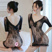 Guan Yun Sexy Lingerie Womens Lace Hollow Rose Hip Skirt Fishnet Clothes Stockings Plus Size Sexy Pajamas Delivery