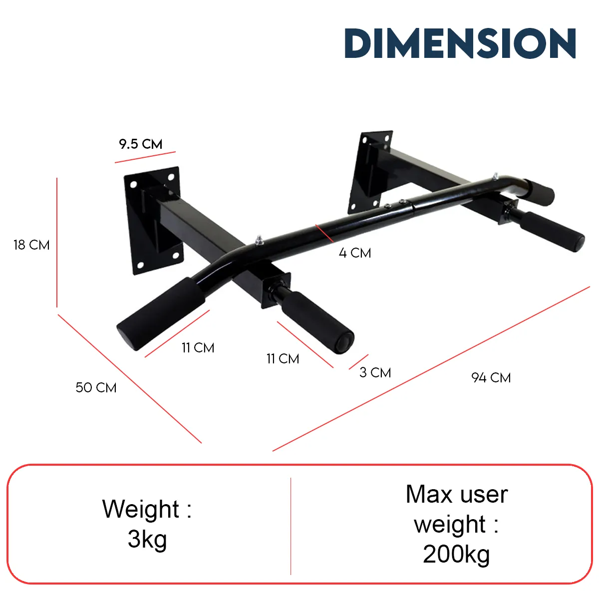 wall mounted pull up bar dimensions