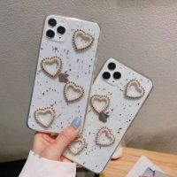 เคสซิลิโคนเพชรมุกหัวใจสำหรับ iPhone 14 13 12 11 Pro Max 7 8 Plus X XS XR เคสหัวใจแบบนิ่ม