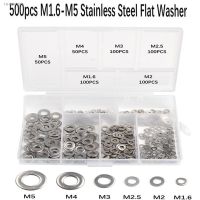 ◑۩ 500pcs Stainless Steel Flat Washer M1.6 M2 M2.5 M3 M4 M5 Combination Plain Washer Gaskets Assortment Kit