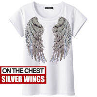 Fashion Sequin Angel Wings T-shirt Woman Causal Tops Novelty Half Sleeve O-neck T Shirt New Summer Loose Sexy Appliques T-shirts