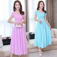 Posed New Short-Sleeved Dress Female Summer In Long Beach Chiffon Dance Skirt Big Yards