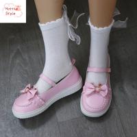 DGJKF น่ารัก น่ารัก สีเพียว Ruffles เด็กผู้หญิง ผู้หญิง ถุงเท้าโลลิต้า ร้านขายชุดชั้นในผ้าฝ้าย ถุงเท้าโบว์ ลูกไม้
