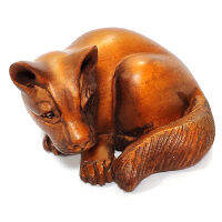 Y7504 - 2 "แกะสลักด้วยมือ wood Netsuke แกะสลัก Figurine-สุนัขน่ารักหรือหมาป่า