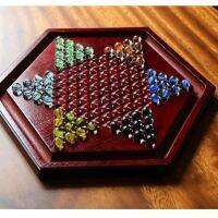 Wooden Chinese Checkers Chessboard Glass Pieces Party Game Collection Card Slot Storage Age 6+ Gift