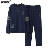 Pajamas Mans Cotton Plus Size Pajamas Long Sleeved Pullover Sporty Homewear Leisure Nightwear Loyal Blue Pjs Men Home Clothing