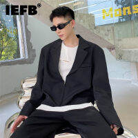 IEFB ฤดูใบไม้ร่วงสั้นซิปแจ็คเก็ตสูทผู้ชายที่เรียบง่ายสบายๆสีดำสีขาวคอปกหยักแขนยาวสไตล์เกาหลีเสื้อ9Y9348