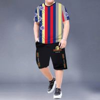 【Hot Sale】 mens 2023 new suit printed T-shirt clothes tops short-sleeved casual sportswear