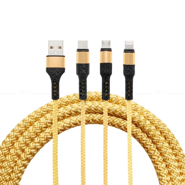 Cáp Sạc Điện Thoại 3 Đầu Lightning/Micro USB/Type C CIND WF-724 120cm Màu Vàng - Nhập Khẩu Chính Hãng | Lazada.vn