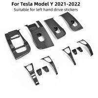 14ชิ้นสวิตช์ยกกระจกหน้าต่างรถตกแต่งกรอบสติกเกอร์ปิดป้องกันขอบสำหรับ Tesla รุ่น3 Y 2017-2022อุปกรณ์เสริม