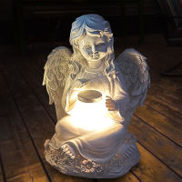 Resin Angel Wings Craft Figurines Garden Ornament Solar Lamp Decorative Angel Sculptures Waterproof Handicrafts for Outdoor Yard