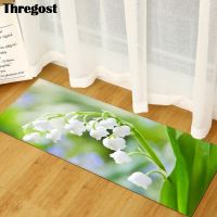 Thregost 3D Floral Printed Kitchen Floor Mat Non-slip Carpets Table Floor Mats Absorbent Kitchen Rugs Soft Microfiber Rug