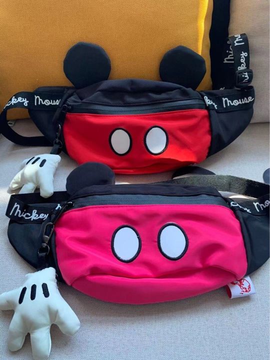 moumou-disney-กระเป๋า-crossbody-ของมิกกี้กระเป๋าสะพายข้างเด็กการ์ตูนมิกกี้น่ารักเมาส์ผ้าใบเด็กแฟชั่นมินิกระเป๋าคาดเอว