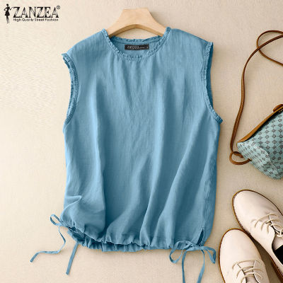 (สินค้ามาใหม่)(จัดส่งฟรี)Fancystyle ZANZEA เสื้อกล้ามลำลองสำหรับสตรี,ฝ้ายลินินแบบผ่าคอแข็ง Camisoles #2