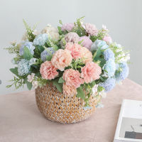 7หัวประดิษฐ์ดอกคาร์เนชั่นดอกไม้ที่สมจริง Arrangements เครื่องตกแต่งโต๊ะแต่งงาน Centerpieces