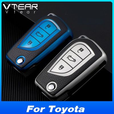 Vtear กุญแจรีโมตอัจฉริยะ2ปุ่ม3โครงเปลือกนอกเคสอุปกรณ์พวงกุญแจสำหรับ Toyota Rav4 CHR C-HR Land Cruiser ปราโดโคโรลาวีออสยาริส