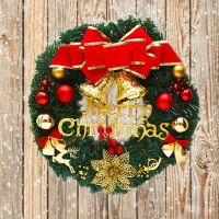 30Cm Christmas Round Wreath Garland Merry Christmas Bell Bows Rattan Stem Branch Ring Garland Xmas Decorations 2023 Supplies