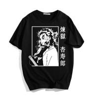 เสื้อยืดโอเวอร์ไซส์เสื้อยืดแขนสั้นJapanese Anime Demon Slayer T Shirt Women Kawaii Kimetsu No Yaiba Graphic Tees Rengoku Kyoujurou Short Sl S-5XL