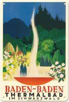 Baden-Baden, Germany Thermal Bad (Thermalbad) Black Forest (Schwarzwald) โปสเตอร์ท่องเที่ยววินเทจโดย C.1937 Leo Faller-8in X 12in ป้ายดีบุกโลหะโบราณ