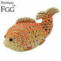 Boutique De FGG มินิขนาด Bling Fish Clutch ผู้หญิงคริสตัลกระเป๋าเจ้าสาวงานแต่งงาน Rhinestone กระเป๋าถือ Party Dinner Purse