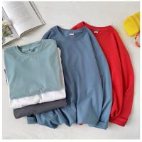 CODHuan Jian 【105kg wear】Women Spring Autumn 100 pure Cotton Solid Color Long Sleeve Loose Oversized Basic T Shirt Baju Tshirt Loose Trend Student Casual Top