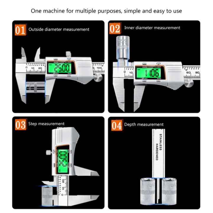 คาลิปเปอร์ดิจิตอลที่มีแสงไฟเมตริก-นิ้วคาลิปเปอร์เครื่องมือวัดสแตนเลสอิเล็กทรอนิกส์6นิ้วคาลิปเปอร์วัด