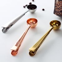 1pc Multifunction Stainless Steel Food Spoon Milk Tea Ground Coffee Scoops with Bag Clip Sealing Powder Drinkware Tools