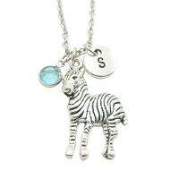 Zebra Animal Creative Initial Letter Monogram Birthstone Necklace Fashion Jewelry Women Christmas Accessories Pendants