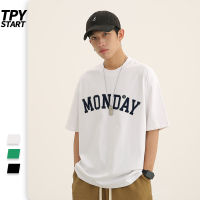 TPY แขนสั้นผู้ชายใหม่สำหรับฤดูร้อน T เสื้อคอกลมแขนสั้นพิมพ์ลายตัวอักษรเสื้อไหล่หลวมแมทช์ลุคง่ายสำหรับนักเรียน