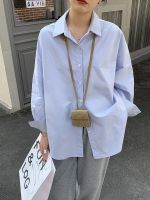 Zoki New Preppy Style Women Simple Shirt Korean Fashion Loose Harajuku Blouse Autumn Long Sleeve All Match Design Blue Tops Chic