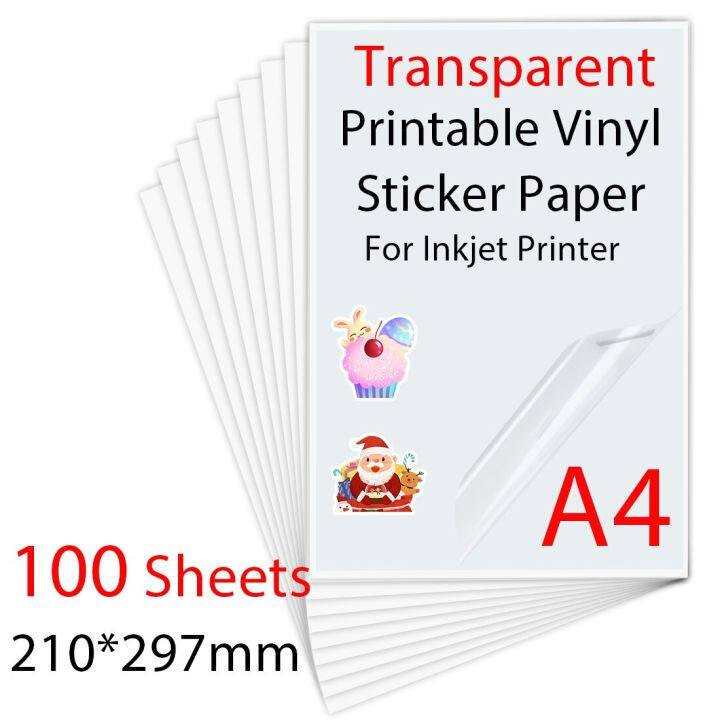 100Sheets A4 Transparent Printable Vinyl Sticker Paper 210*297Mm ...